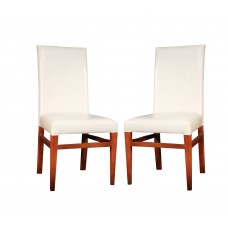 Set 2 scaune living Simge tapitate piele ecologica alb fildes cu  picioare lemn