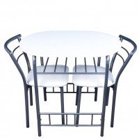 Set masa cu 2 scaune pentru bucatarie, Minimo, 53x80cm, alb/argintiu