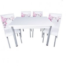 Set masa extensibila Alba cu 4 scaune Pedli trandafiri lila 